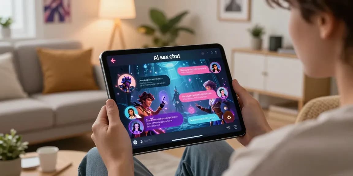 Engaging ai sex chat experience on a tablet in a cozy home setting.