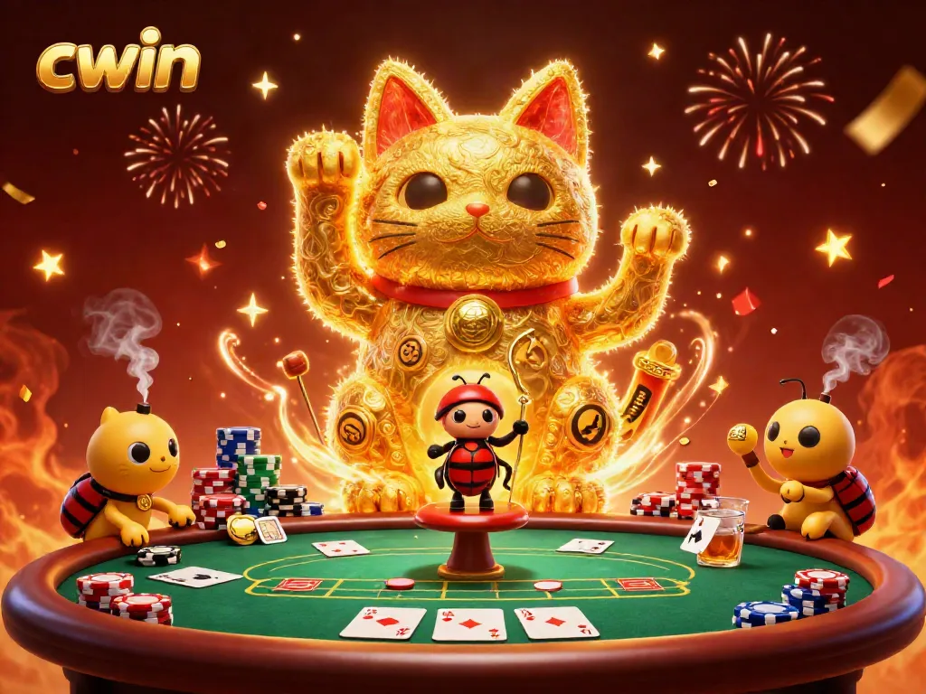 Engage with CWIN's vibrant casino world, where golden fireflies create luck amid poker dynamics.