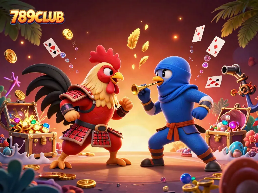 Compete at 789CLUB with lively 3D rooster duel and glittering casino treasures.