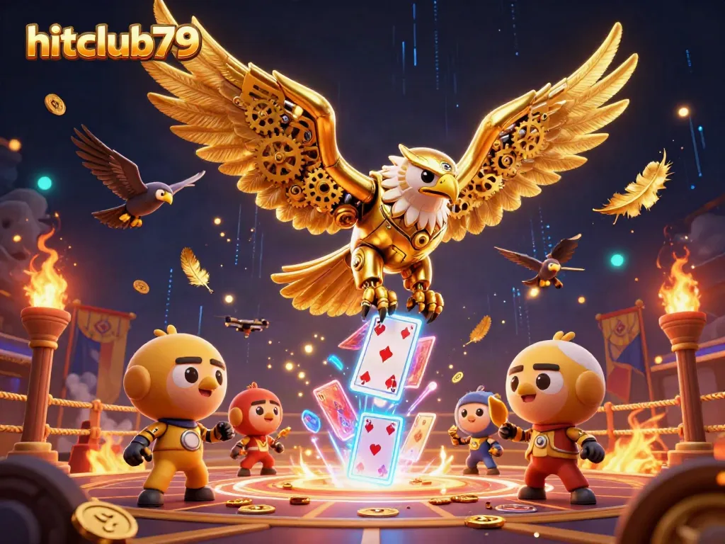 Experience thrilling gameplay with hitclub79's golden eagle diving through holographic cards.