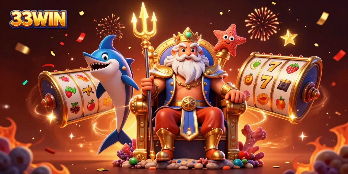 Engage with 33WIN slots through vibrant gameplay featuring Neptune and samurai.
