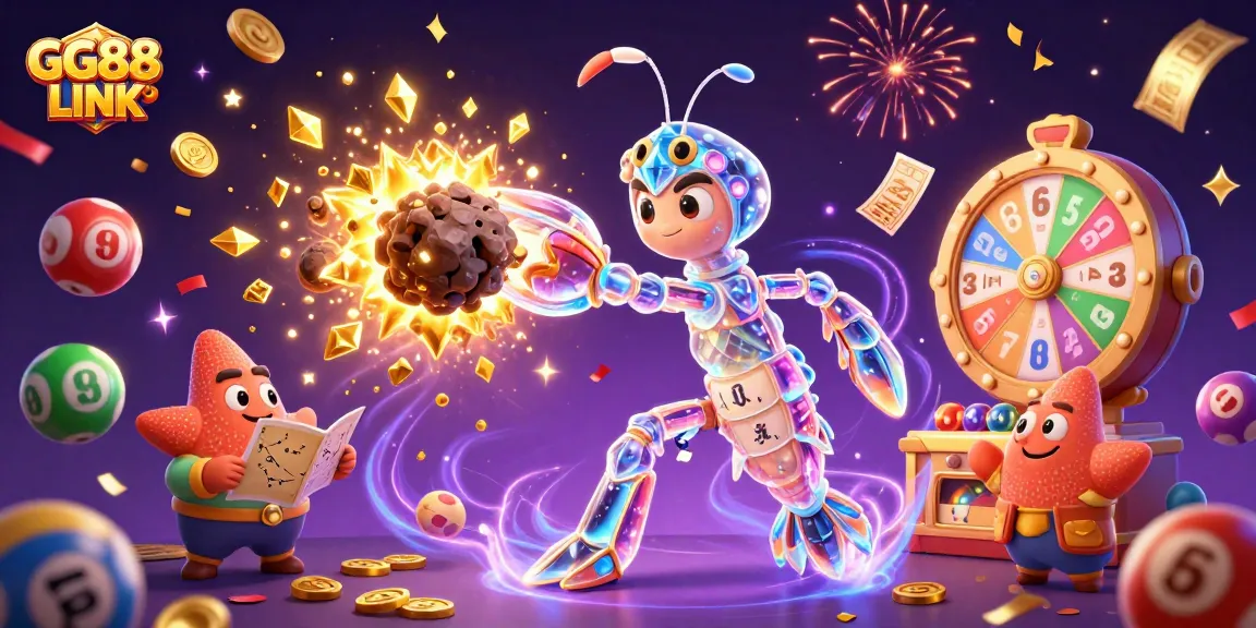 Engage with the GG88 LINK experience featuring vibrant lottery elements and dynamic cartoon characters.