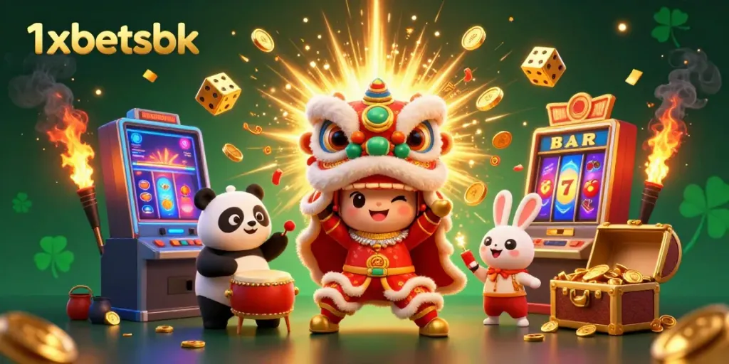 Experience the excitement of 1xbetsbk with vibrant characters, jackpot symbols, and a lively casino scene.