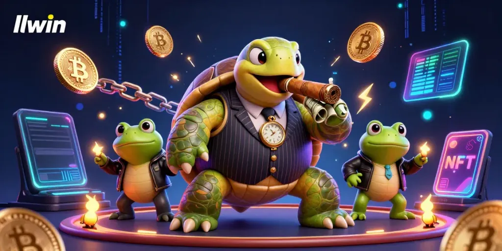 llwin turtles lead a colorful interactive casino scene filled with vibrant neon elements.
