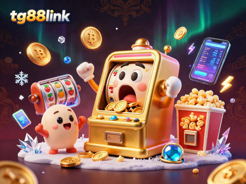 Experience tg88link's thrilling jackpot action with colorful slot machines and crypto elements.