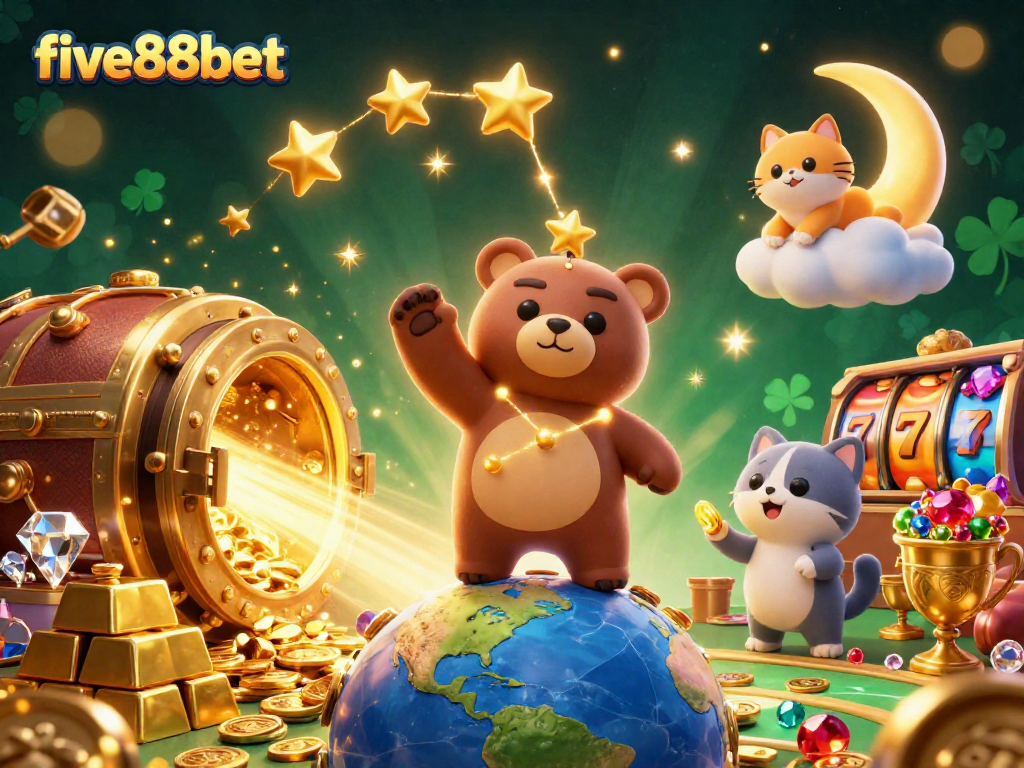 Engage with five88bet casino magic as a constellation bear scoops coins with slot elements.