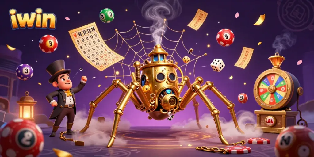 Experience thrilling wins at IWIN with our vibrant gambling scene full of lottery balls and gaming elements.