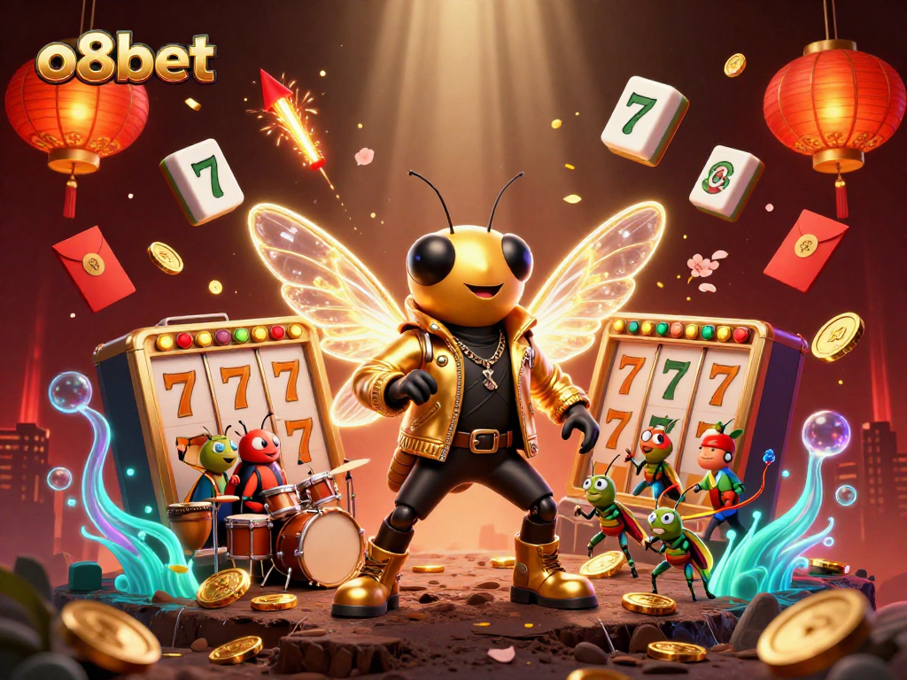 Experience the thrill of play at o8bet with detailed gaming visuals featuring rock stars and casino elements.