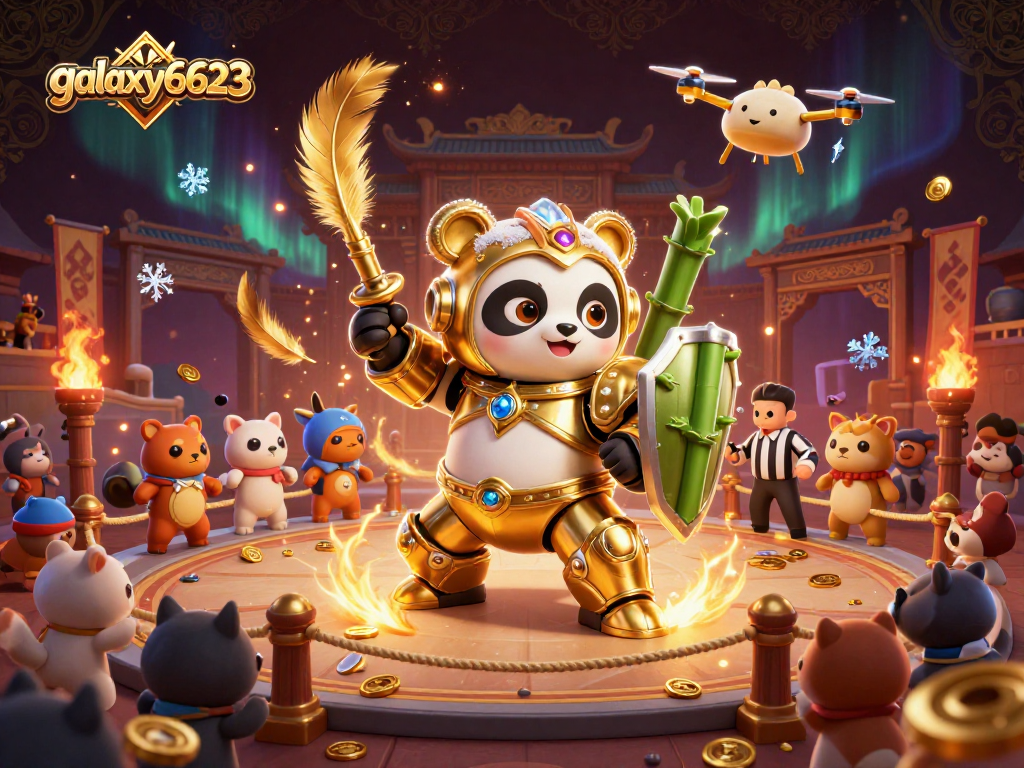 Engage in thrilling action with galaxy6623 while exploring a vibrant casino scene featuring dynamic elements and cheerful characters.