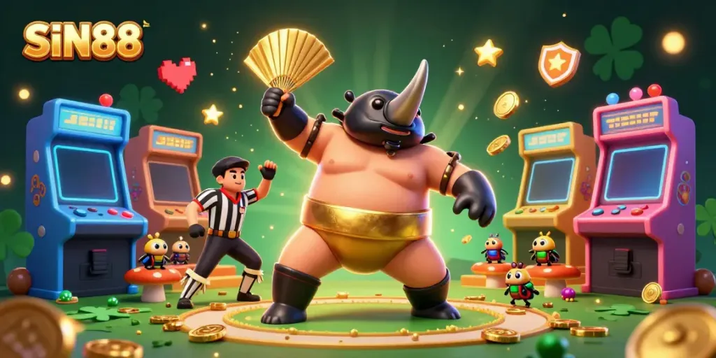 SIN88's dynamic gaming scene showcasing engaging characters and vibrant casino elements with a playful theme.