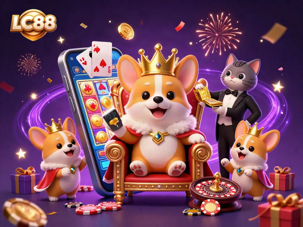Spin to win with LC88's colorful slot game and animated casino characters!