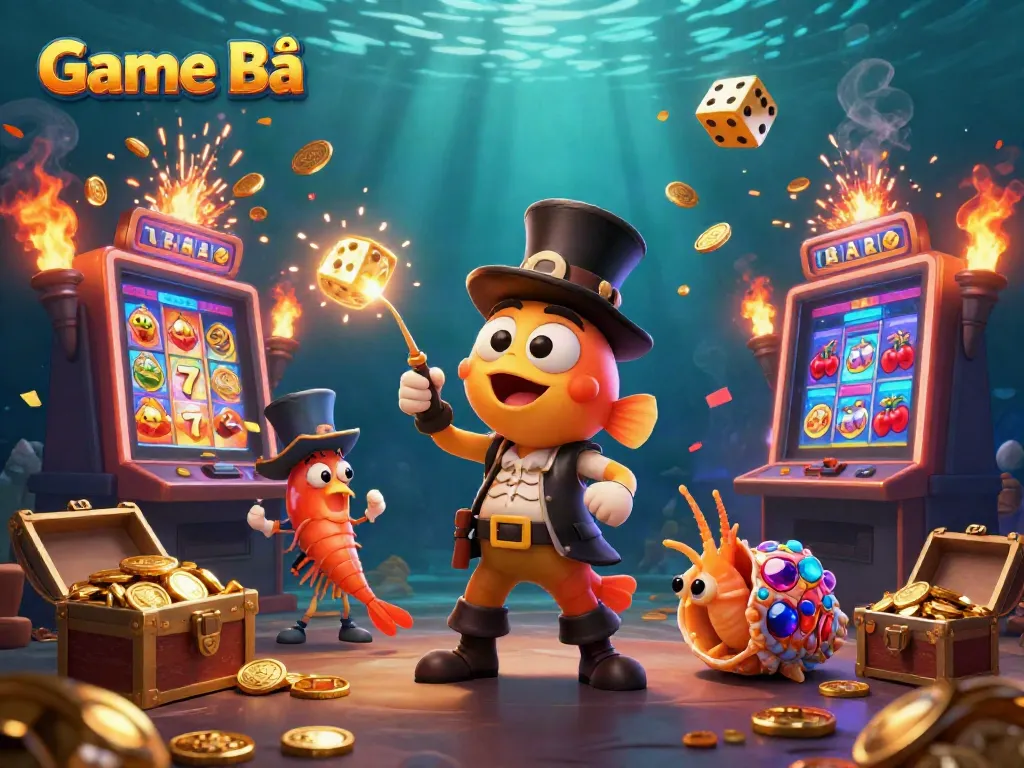 Experience the excitement of Game Bài with vibrant 3D characters surrounded by dynamic casino elements.