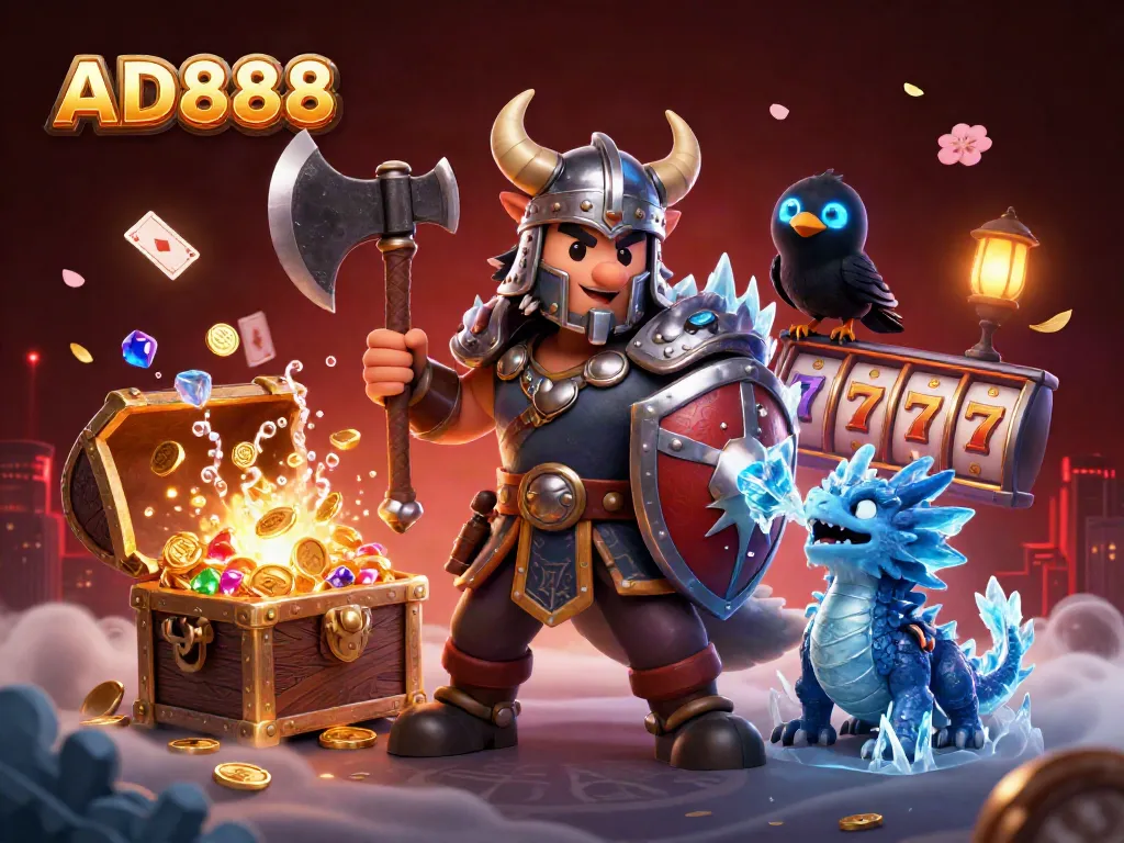 Engage in thrilling gameplay at AD888 with Viking warriors, dragon allies, and treasure-filled slots.