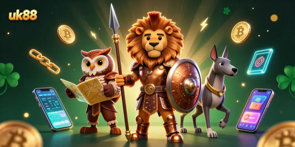 uk88 players enjoying dynamic games with exciting crypto symbols and vibrant visuals.