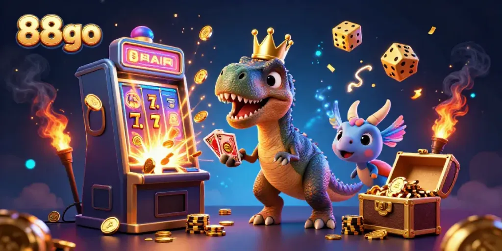 Experience the thrill of 88go with a dynamic casino scene featuring animated characters and a jackpot explosion.