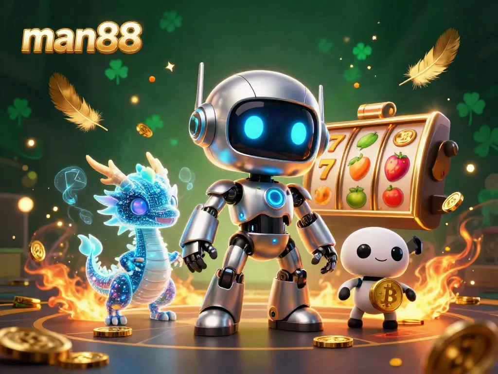 Experience the thrilling digital casino world with man88's vibrant characters and gaming elements.