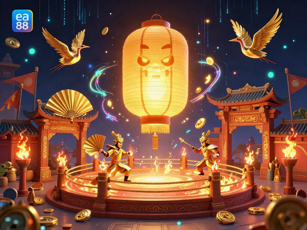 Join the thrilling experience of ea 88 with an enchanting night market casino filled with golden lanterns and warriors.