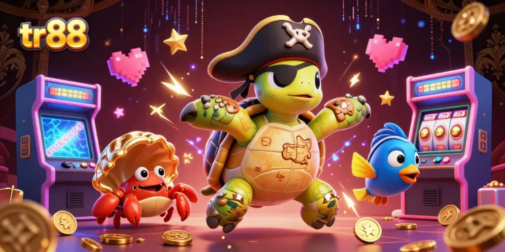 Spin the reels with tr 88, a vibrant 3D scene showcasing interactive casino fun and excitement.