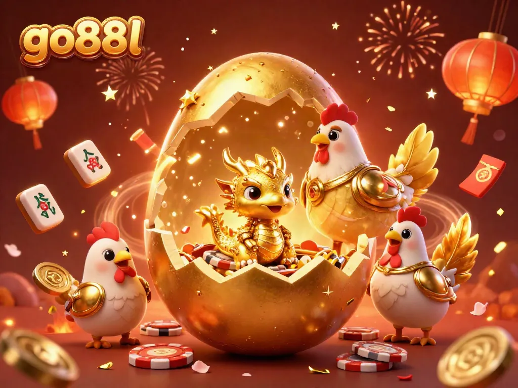 Engage with go88l's vibrant casino world featuring a golden egg and poker scenes.