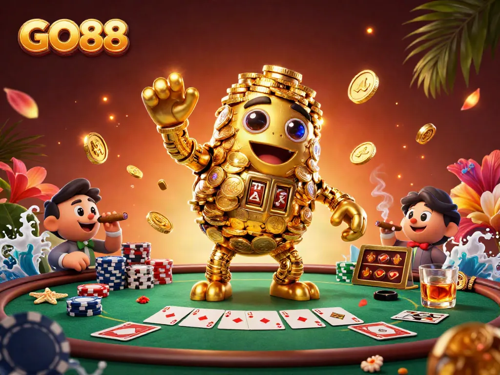 Experience thrilling GO88 casino action with a vibrant golem and poker elements.