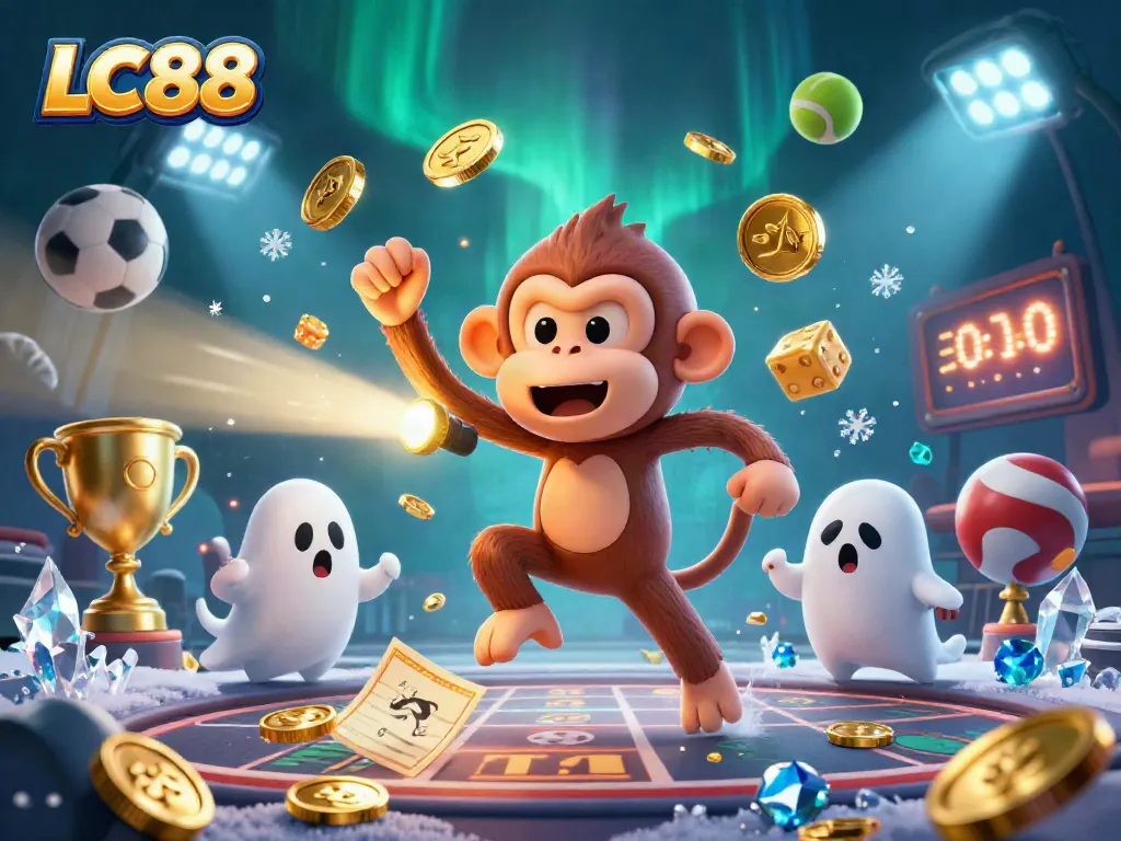 LC88 players engaging in thrilling casino gaming, with vibrant elements showcasing the interactive experience.